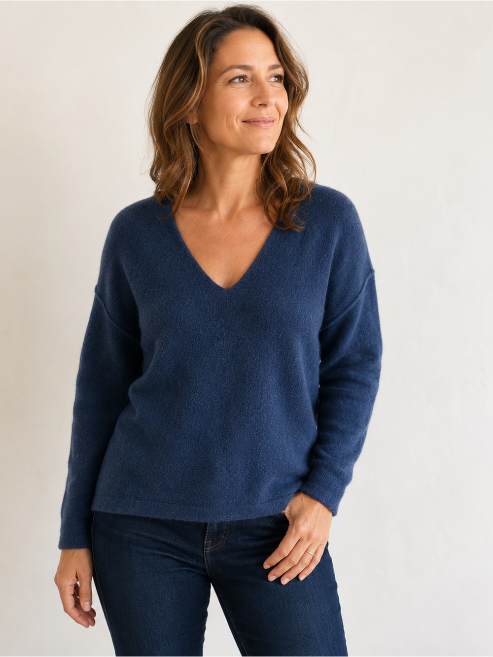 Free People blue v neck dolman sleeve sweater Medium nylon wool yak blend